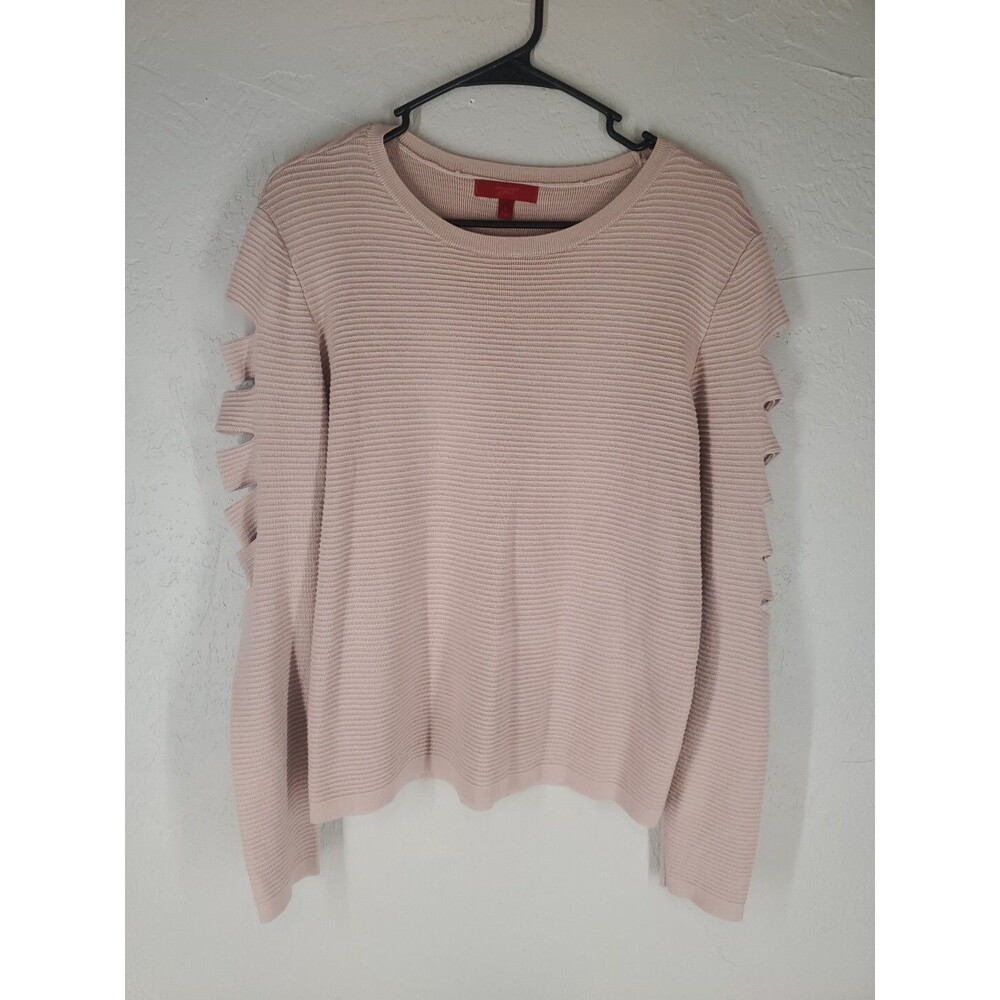 Jennifer Lopez Light Pink Ribbed Long Sleeve Slit Accent Sweater Size Large‎